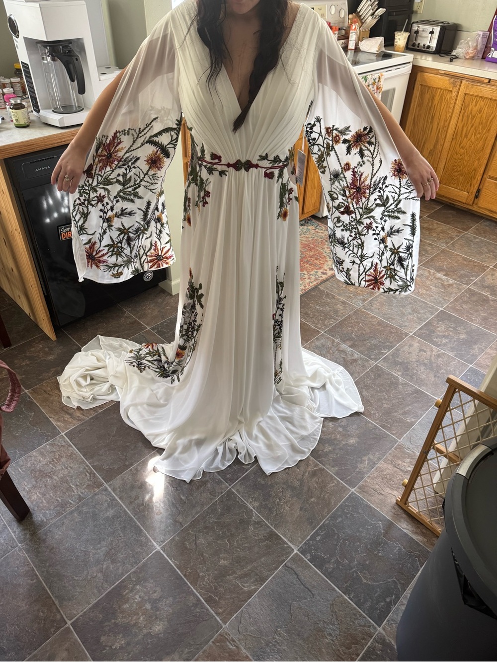 Ivory Floral Embroidered V-Neck Wedding Gown - Picture 7 of 7